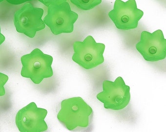 100 pcs Lily of the Valley Acrylic Bead Caps Frosted Green Packs of 100, 10x6mm BC22-008