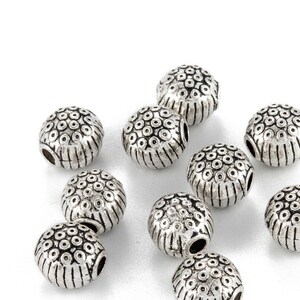 10 pcs Antique Silver Round Metal Spacer Beads Size: 9.5x9mm, Hole 2.6mm MB23-012