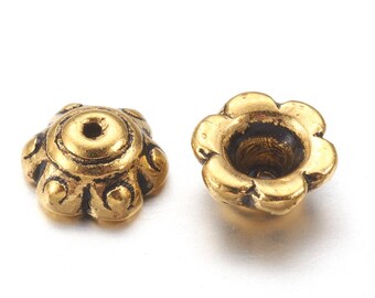 50pcs Antique Gold Flower Bead Caps 7x3mm Hole 1.5mm BC23-006