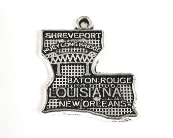 4 Silver Louisiana State Charms or Pendants 23x20mm C9222