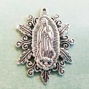 1 Lady of Guadalupe, Mary Antique Silver Religous Medal 50x37x4mm C9129