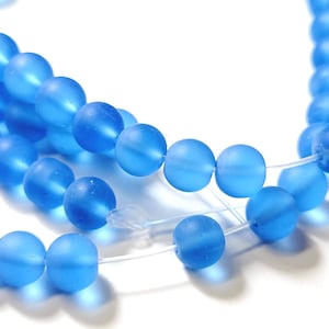 8MM Blue Frosted Glass Beads, 40pcs Blue Sea Glass Beads Hole: 1.3mm, 1 - 12 inch Strand FGB 0043