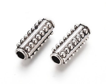 10pcs Antique Silver Column Beads Spacer Beads 15x6mm Tube Beads, Hole: 2mm MB22-139