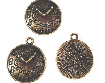 10 Clock Charms Antique Brass 21.8x18x2mm C9257