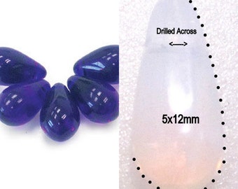 20 Blue 5x12mm teardrop beads, Czech Glass, side drilled at top /3009 TD1060