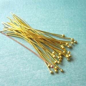 100pcs Gold Plated Brass Ball Head Head Pins 50mm 2 inch 23ga. HP9002 image 3