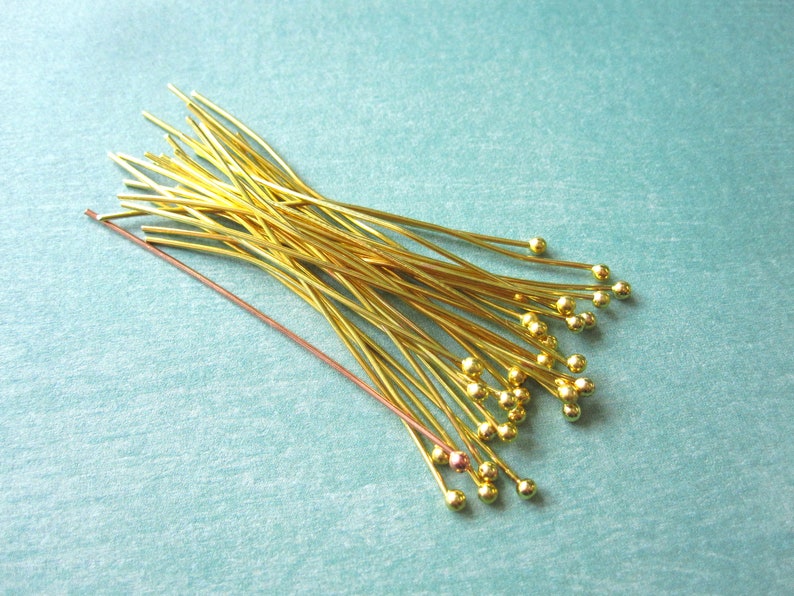 100pcs Gold Plated Brass Ball Head Head Pins 50mm 2 inch 23ga. HP9002 image 3