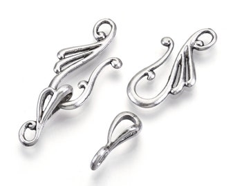 10 Sets Hook and Eye Clasps Antique Silver 25x12mm CL22-014