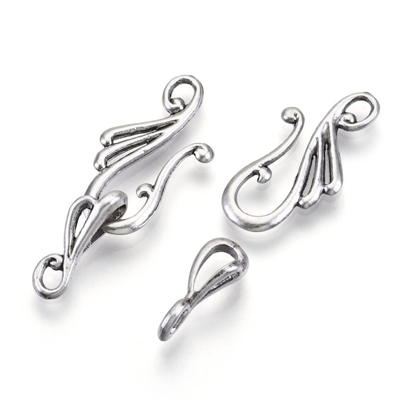 10 Sets Hook and Eye Clasps Antique Silver 25x12mm CL22-014