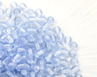 50 4mm Glass Beads, Extra light Sapphire Smooth Round Czech Glass Druk Beads, #C3001/4 GB0640