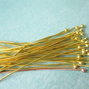 100pcs Gold Plated Brass Ball Head Head Pins 50mm 2 inch 23ga. HP9002 image 1