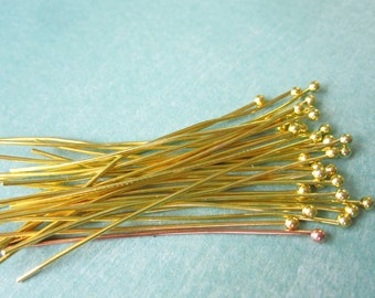 100pcs Gold Plated Brass Ball Head Head Pins 50mm 2 inch 23ga. HP9002