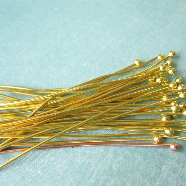 100pcs Gold Plated Brass Ball Head Head Pins 50mm 2 inch 23ga. HP9002