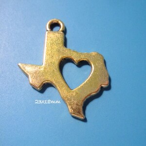 Texas State Charm I Love Texas Charm, State of Texas Charms, Antique Gold with open Heart Texas Charm 23x18mm C1307