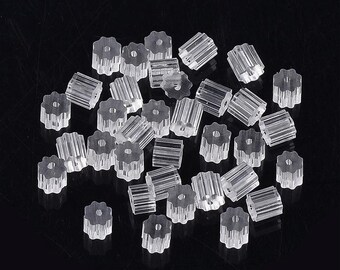 100 Earring Backs, Clear Plastic earring clutch 3mm ribbed for earring posts wires ER9000