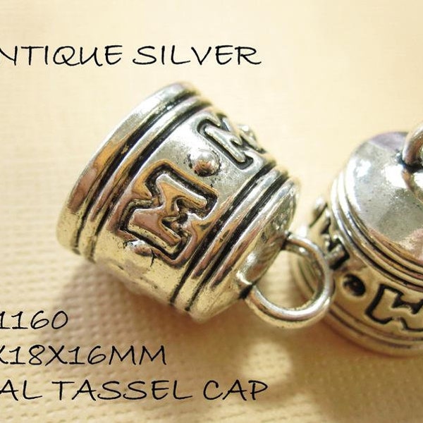 2 Antique Silver Oval Tassel Caps, 20x18x16mm Bead Caps, 18x12mm I.D. Cord Ends CE8062