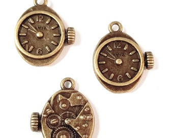 5 Antique Brass clock charms, Clock works Charm 21x18x3mm C9260