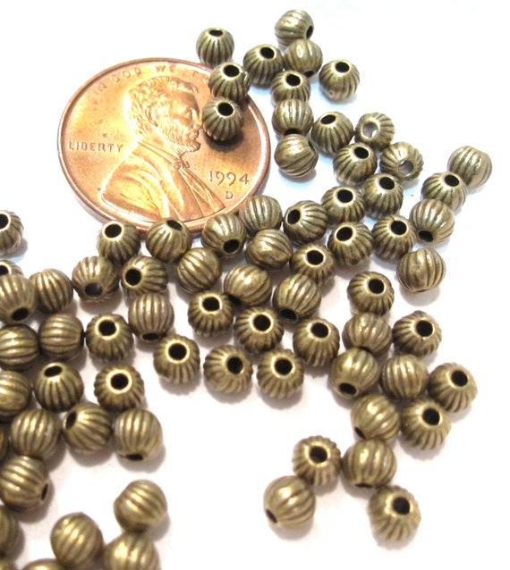 Metal Beads Round Fluted Antique Brass Beads 4mm with 1mm Etsy