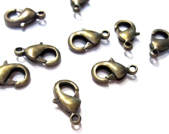 10 Lobster Claw Clasps Antique Brass 12x6x3mm CL1053