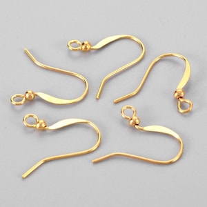 50pcs Brass French Earring Hooks, 25 pair Flat Earring Hooks, Ear Wire, with Beads, Lead Free, Golden, 15mm, Hole: 2mm ER22-003