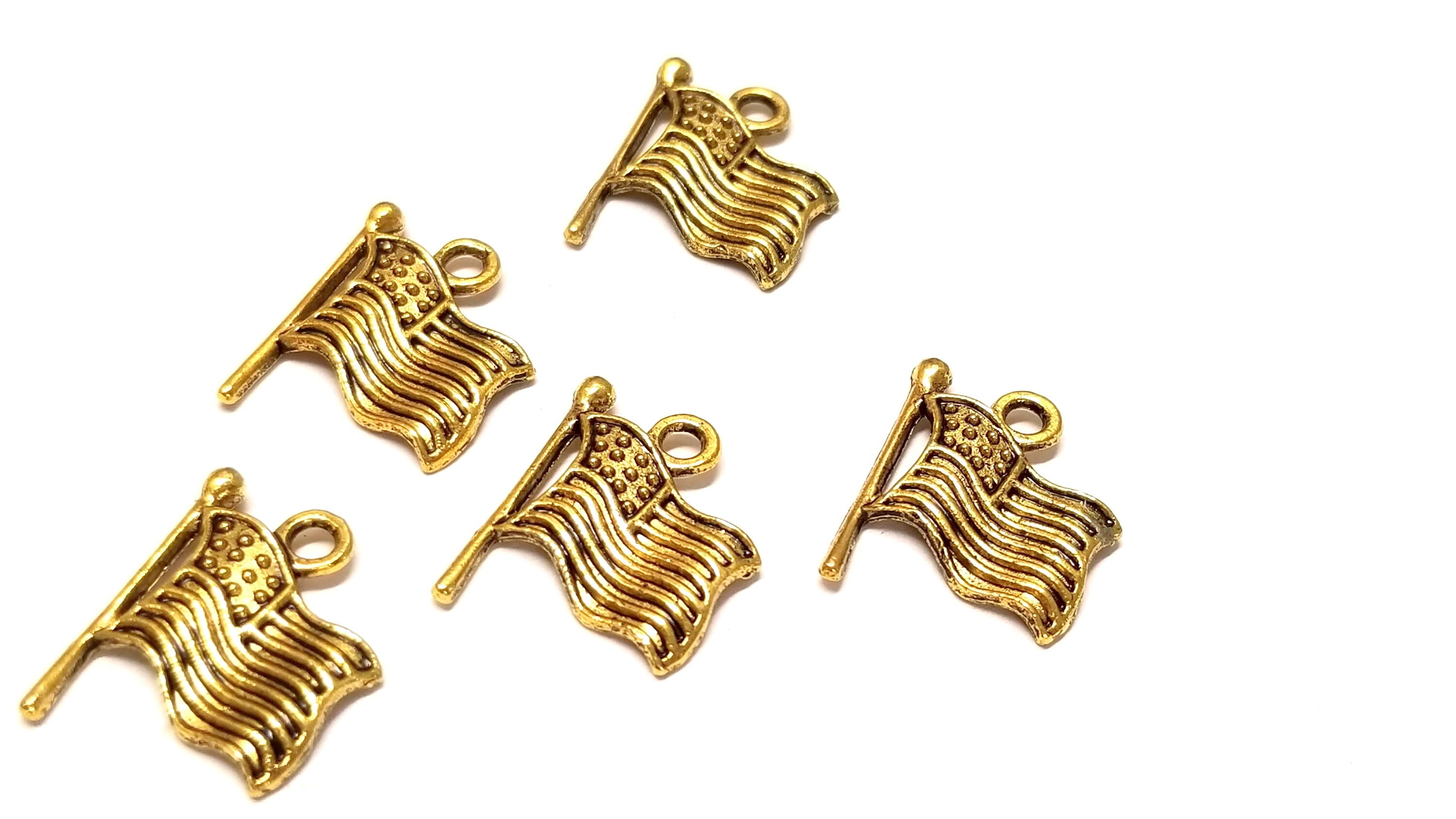 10 USA Flag Charms Antique Gold 19x16mm C9163 Etsy