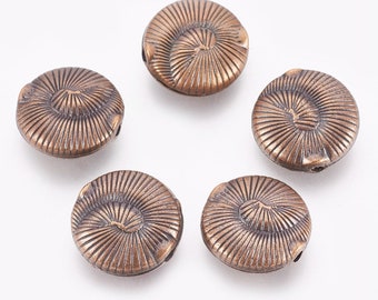 5pcs Large Sprial Shell Beads in Red Copper, Metal Shell Beads 18.5x7.5mm, Hole 2.5mm  MB22-044