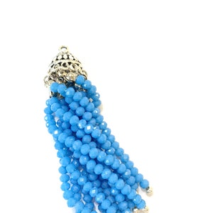 1 Blue Crystal Tassel Antique Silver tassel top TAS9029
