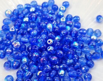 50pcs 4mm Blue AB Glass Beads, Sapphire #C 3005AB/4 Gb0646