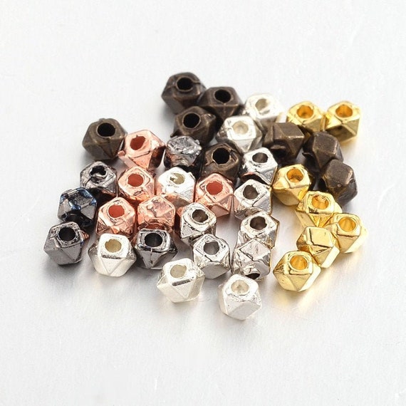 100 Mixed Color Bead Spacers, Polyhedron 3x3x3mm with 1mm hole MB9172