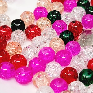 Christmas Mix Red Green, Clear Round 8mm Crackle Glass Beads abt 100 pcs CGB24-009