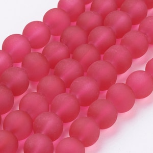 105 Dark Red Sea Glass Beads, 8mm Frosted Round Glass Hole: 1.3~1.6mm 1 strand 31.4&quot; FGB0009