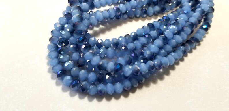 Faceted Rondelle Glass Bead 5x6mm Two Tone blue Electroplated Glass Beads 63 beads GB1077