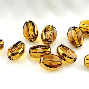 10pcs Topaz Yellow Faceted Oval Glass Beads with Gold Plated Edge 9x6.5x5mm Hole: 1.2mm GB25-009 Topaz