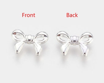 20pcs Silver Bow Beads, Ribbon beads, Lead Free, Cadmium Free & Nickel Free; 10x14x3mm, Hole: 1mm,MB9167