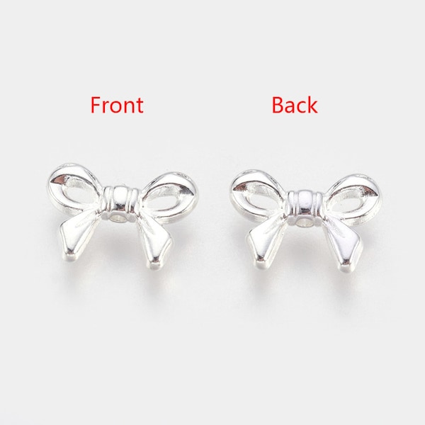 20pcs Silver Bow Beads, Ribbon beads, Lead Free, Cadmium Free & Nickel Free; 10x14x3mm, Hole: 1mm,MB9167