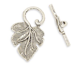 3 sets Leaf Toggle Clasps, Antique Silver, Leaf 36x22.5x2mm, Hole 2mm, Bar is 30x7x2mm, Hole 2mm  CL23-010