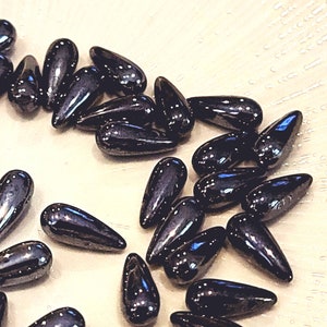 20 - 5x12mm Black Hematite Silvery Black Czech Glass Tear drop Beads /14400 TD22-040
