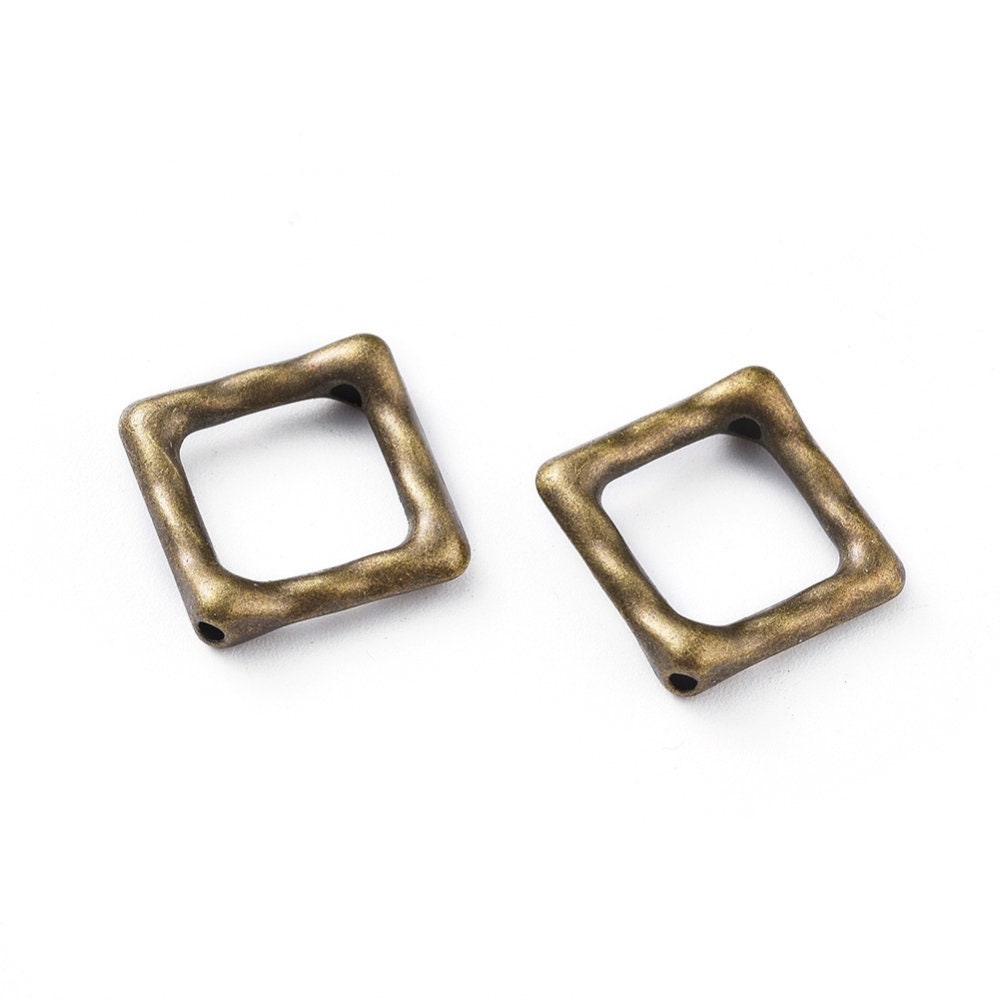 Square Connector Rings 10pcs Square Bead Frames, Antique Bronze Linking Beads, Square ...