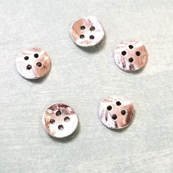 10pcs Silver Button Beads, 4 holes, Curved Round silver buttons, 14x3mm MB9046