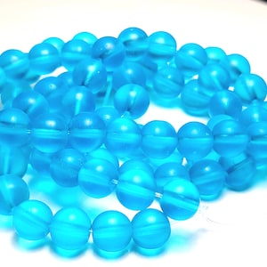 8MM Blue Frosted Glass Beads, (80 to 84 pcs) Blue Sea Glass Beads Hole: 1.3mm, 2 - 12 inch Strands FGB0038