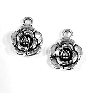 4 Silver Rose Charms, Double Sided 16x13mm C9227