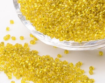 Yellow Silver Lined Seed Beads 2mm round, Hole 1mm Glass, 40 grams Round SB0008