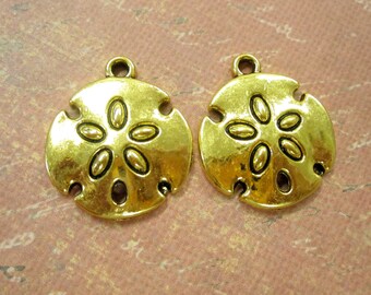 6 Sand Dollar Pendants, Gold Sea Shell Pendant 23x20mm C1211