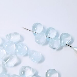 20 pcs Pale Blue Glass Teardrop Beads, Briolette 12x9x6.5MM Shimmer Glass GB9350