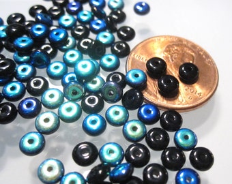 50 Jet AB 4x2mm Czech Glass Rondelles 2100/JAB RDL1032