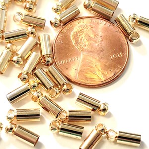 24 pcs Brass Cord Ends, Gold End Caps, Column, 8x3mm, Hole: 1.5mm; 2mm inner diameter CE9026