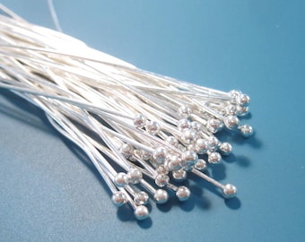 100pcs Bright Silver Plated Ball Head Pins 50mm 2 inches 23ga Ball Pins HP9001