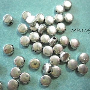 20 Silver Beads, Metal Spacers, Antique Silver Coin Beads, Edge drilled 5x2.5mm MB0096