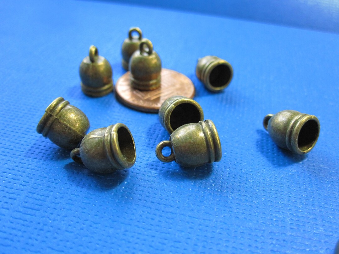 Tassel Caps, Antique Brass Cord Ends, Bead Caps Loops for Leather