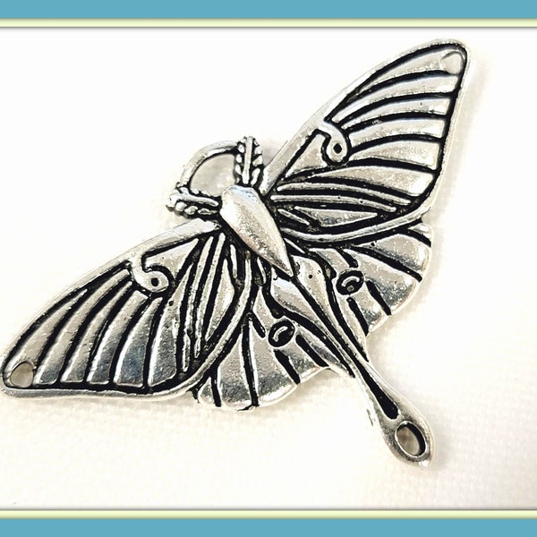 TierraCast Luna Moth Pendant Antique Silver, Large Luna Moth Connector Tierracast Charm  1 pc Made in the USA TC22-012